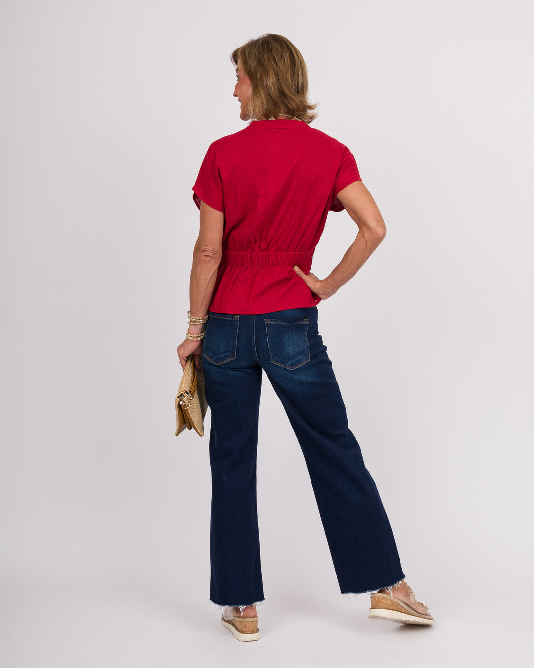 Red Linen Rope Tie Waist Top