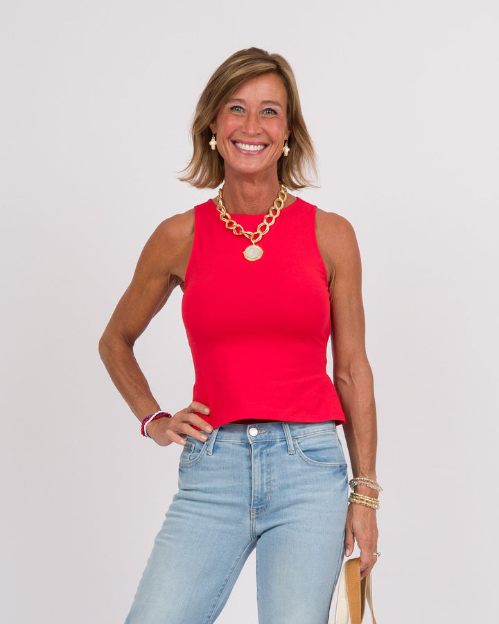 Red Sleeveless Tie Back Top