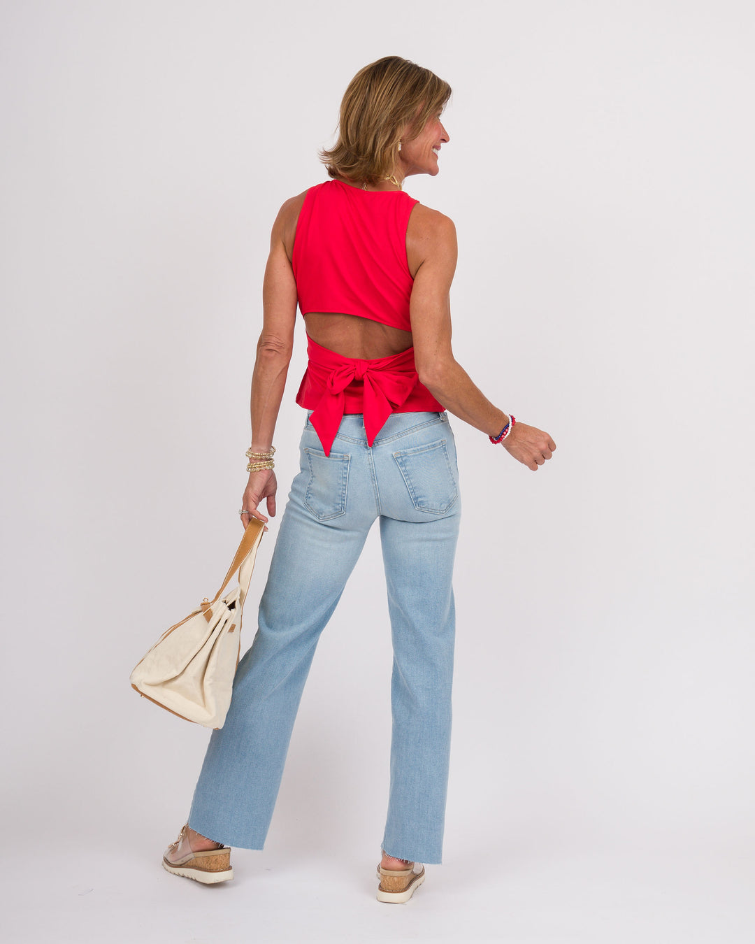 Red Sleeveless Tie Back Top