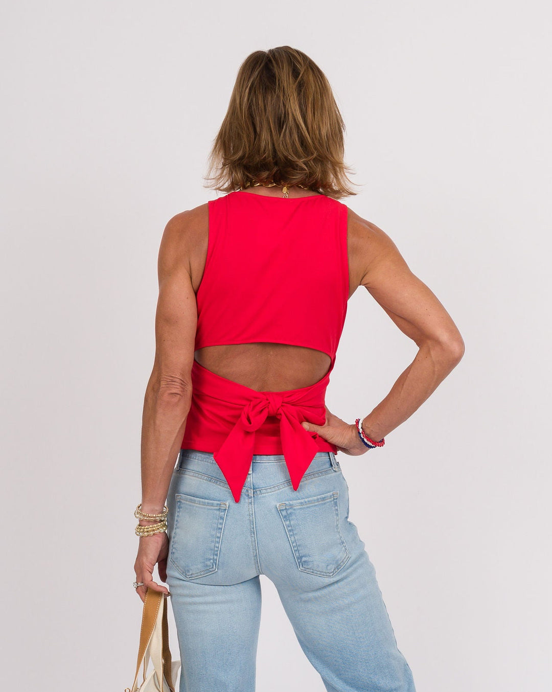 Red Sleeveless Tie Back Top