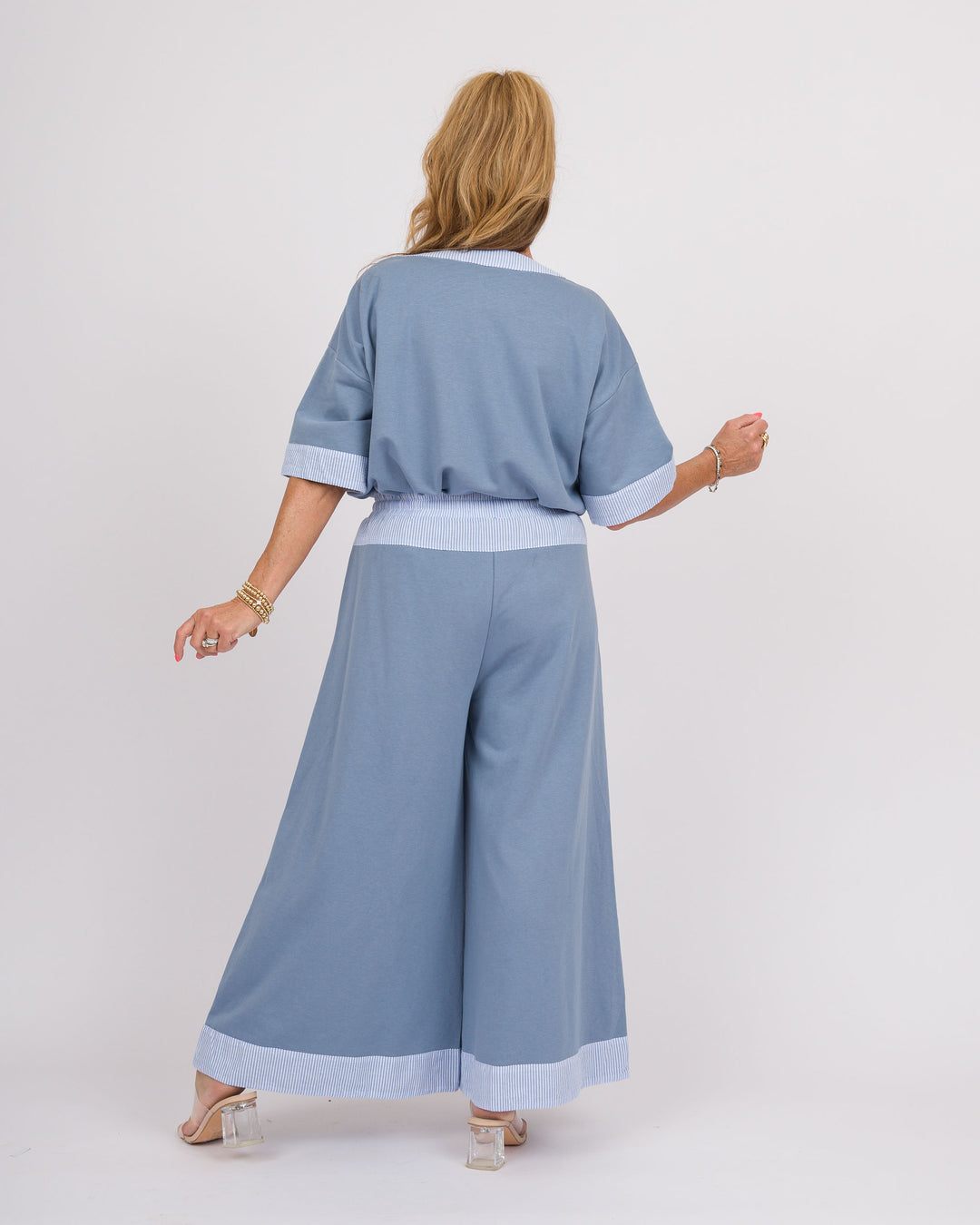 Denim Blue Trimmed Top Pant Set
