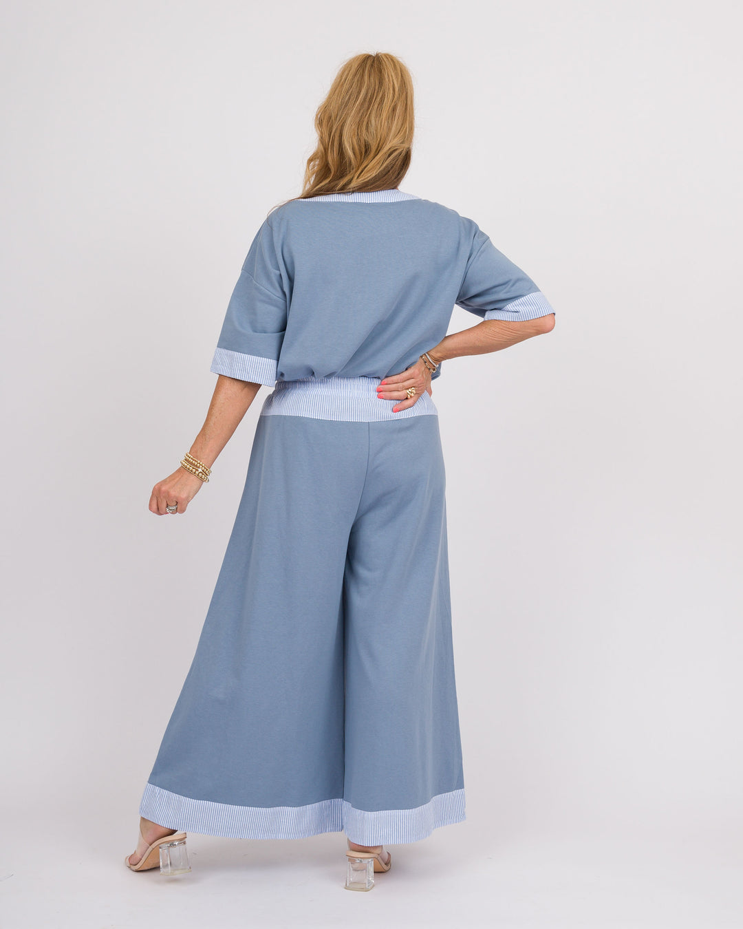 Denim Blue Trimmed Top Pant Set