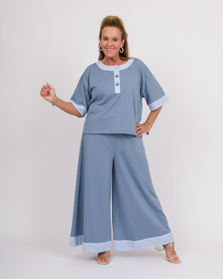 Denim Blue Trimmed Top Pant Set