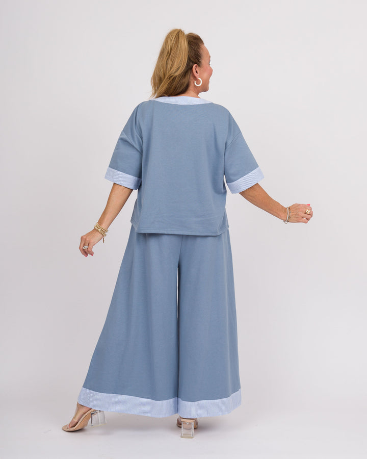 Denim Blue Trimmed Top Pant Set