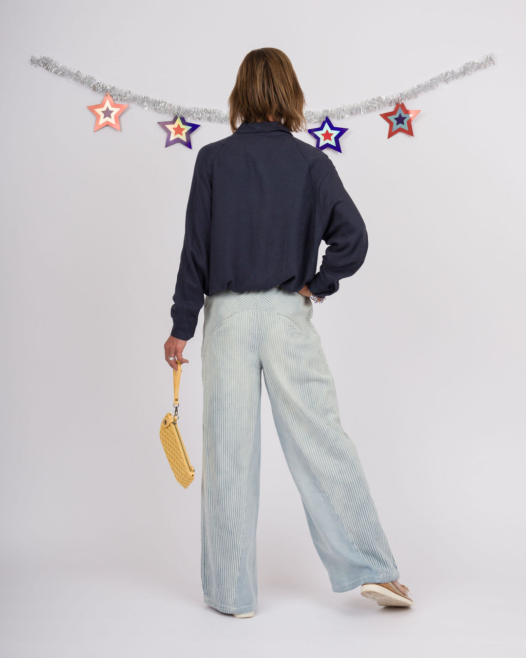 Navy Linen Button Down Top