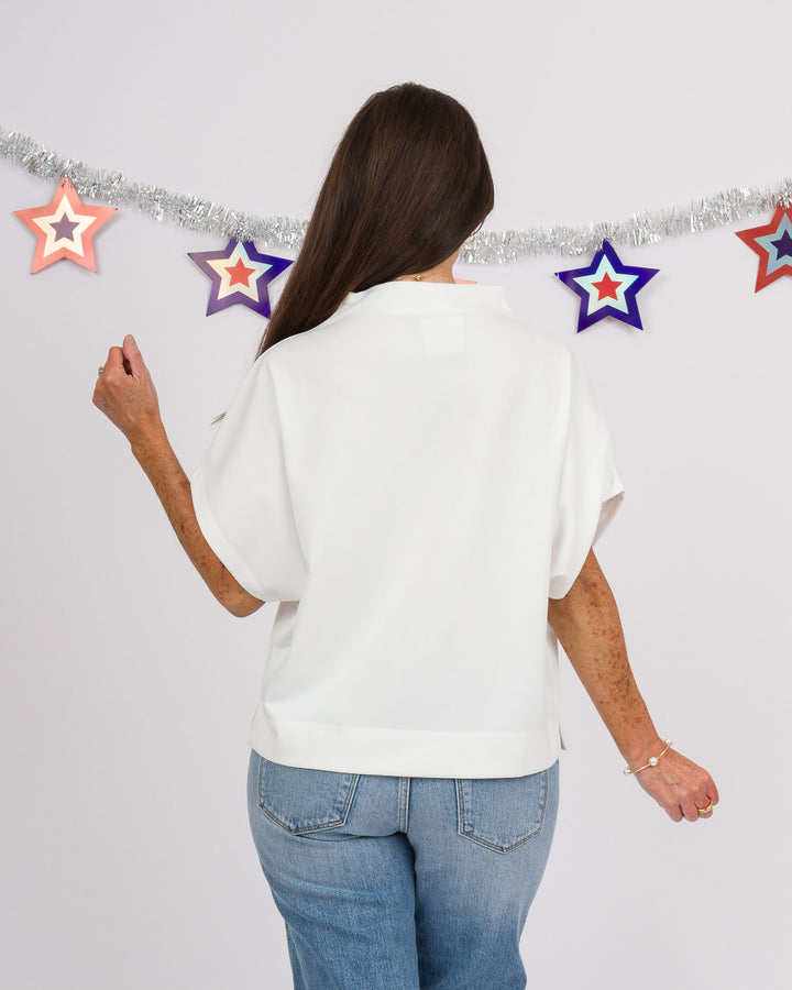 Blair Mock Neck Short Sleeve Top - Off-White