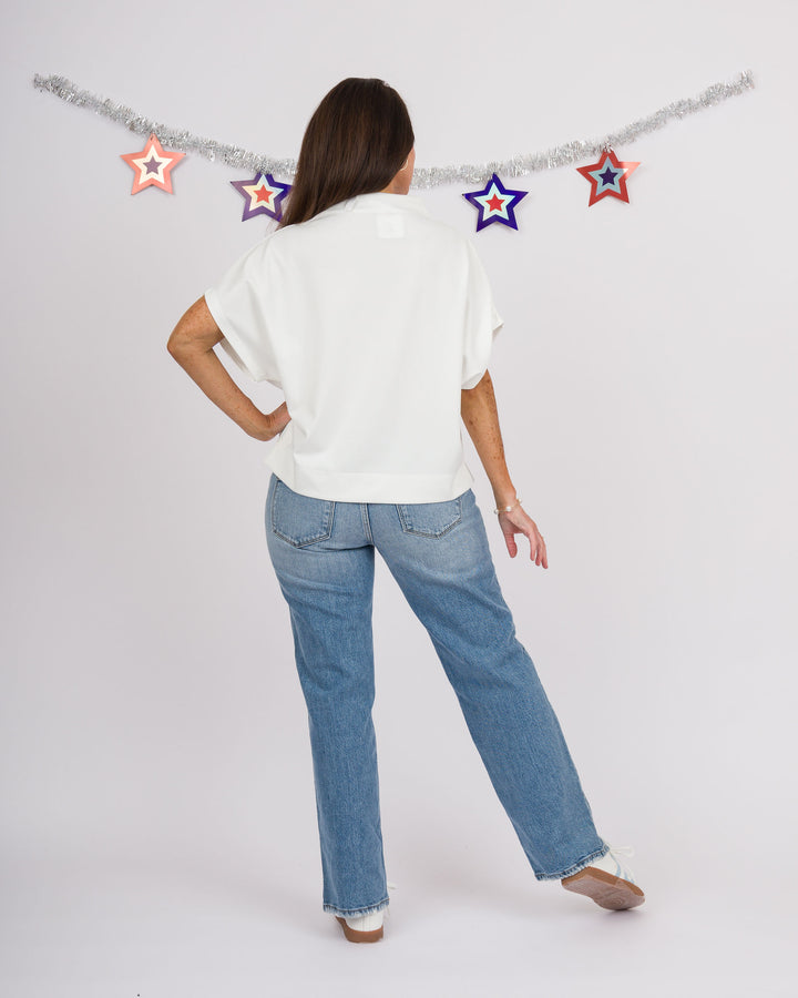 Blair Mock Neck Short Sleeve Top - Off-White