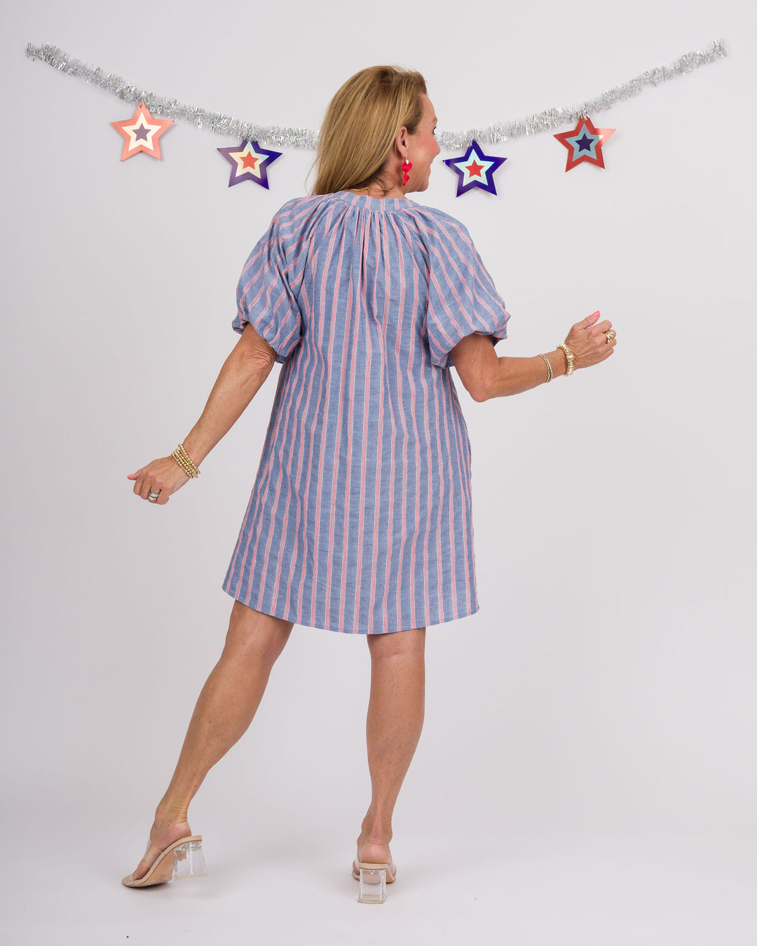 Cobalt Striped Puff Sleeve Mini Dress