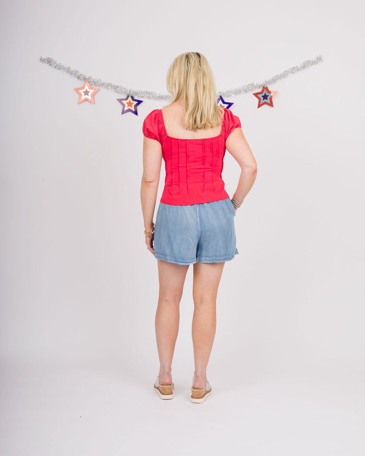 Chambray Drawstring Shorts