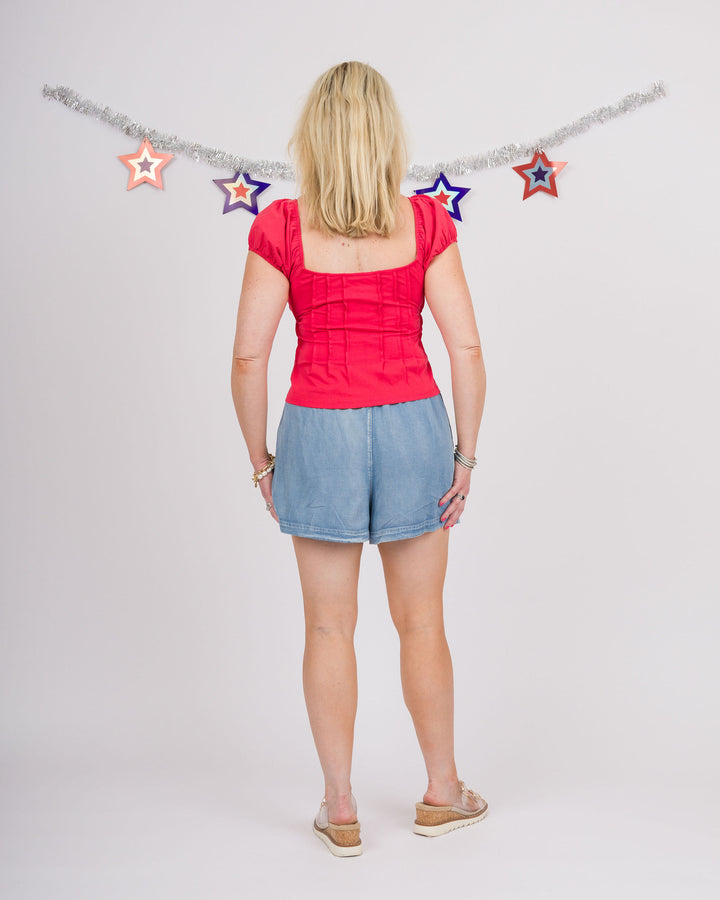 Chambray Drawstring Shorts