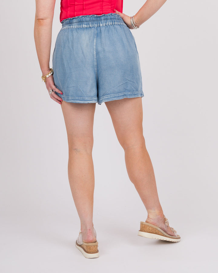 Chambray Drawstring Shorts
