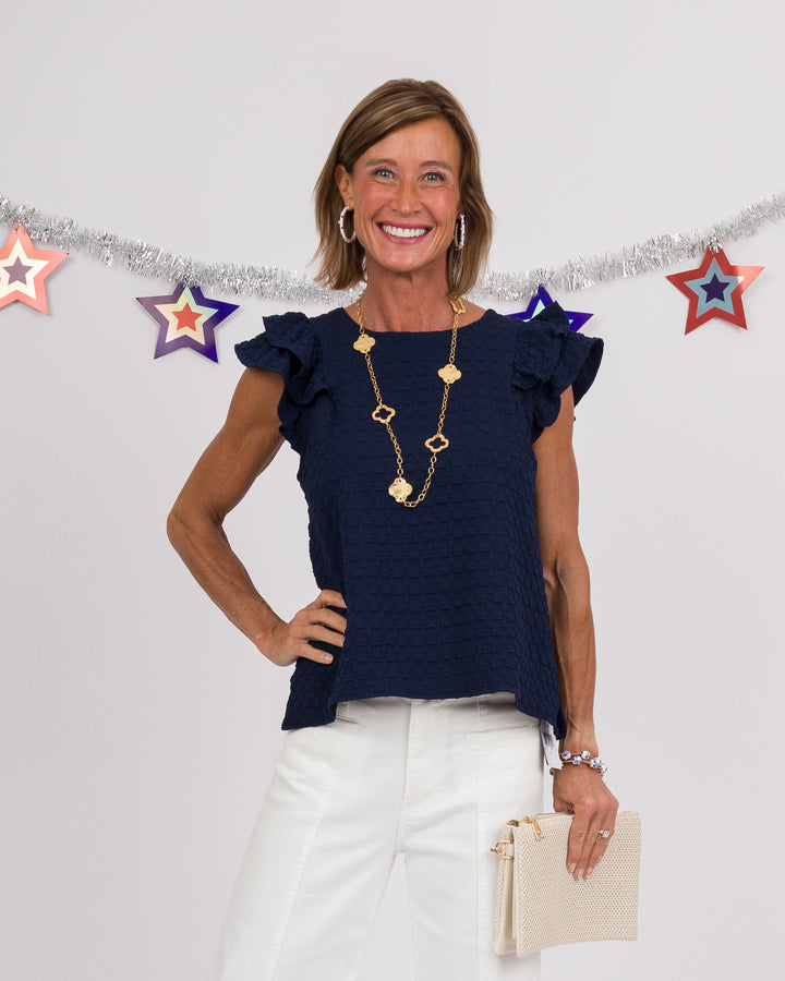 Navy Jacquard Top