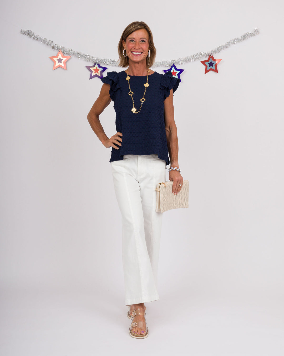 Navy Jacquard Top