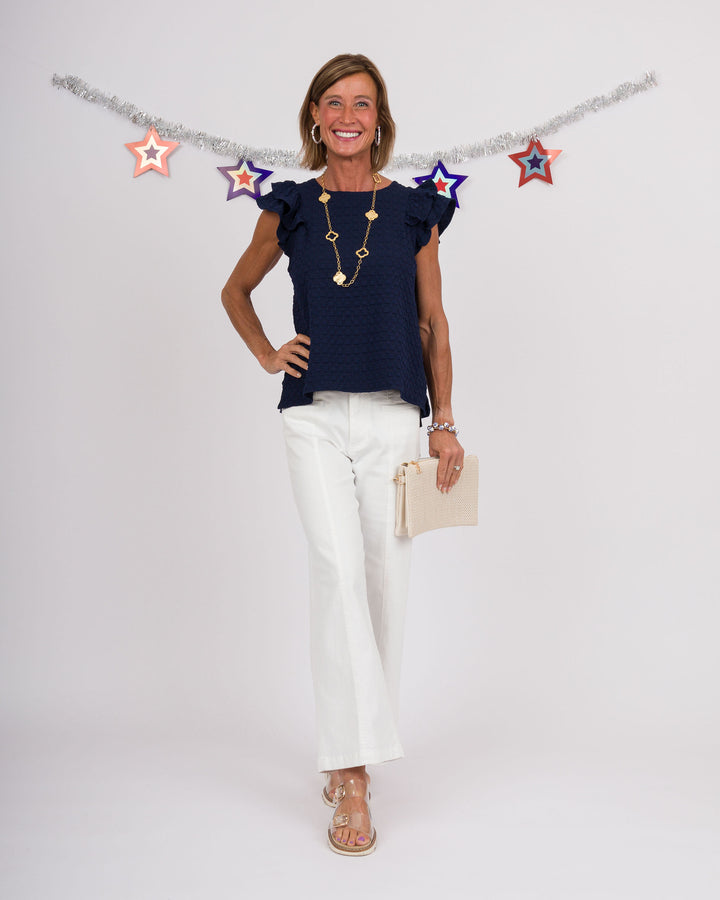 Navy Jacquard Top