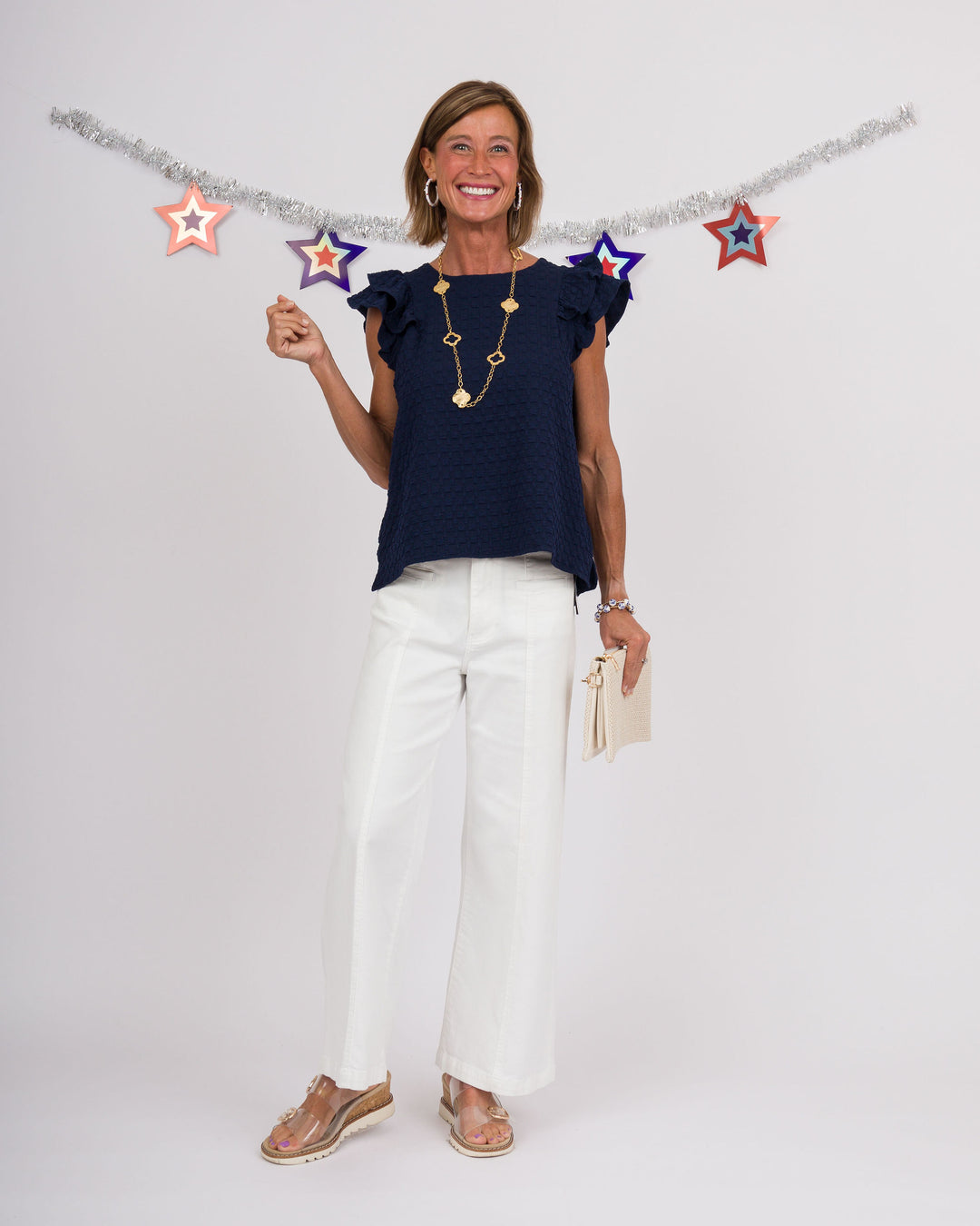Navy Jacquard Top