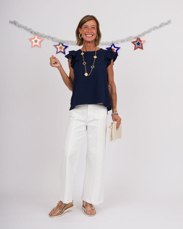 Navy Jacquard Top