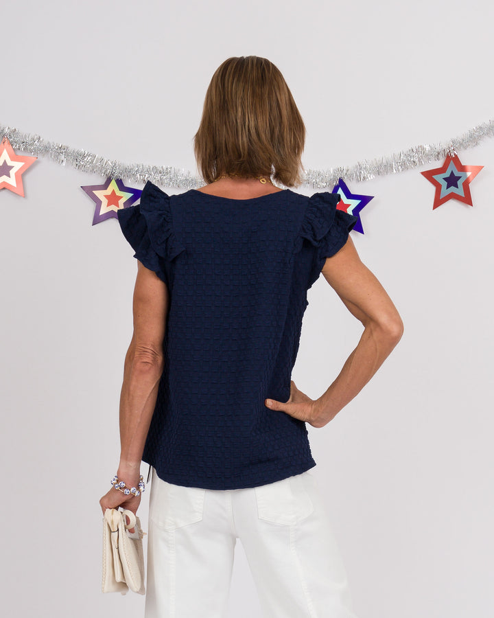 Navy Jacquard Top