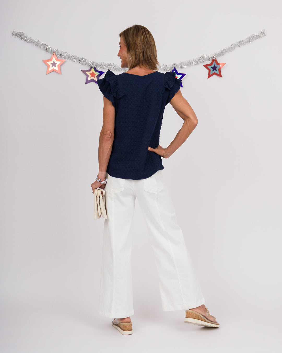 Navy Jacquard Top