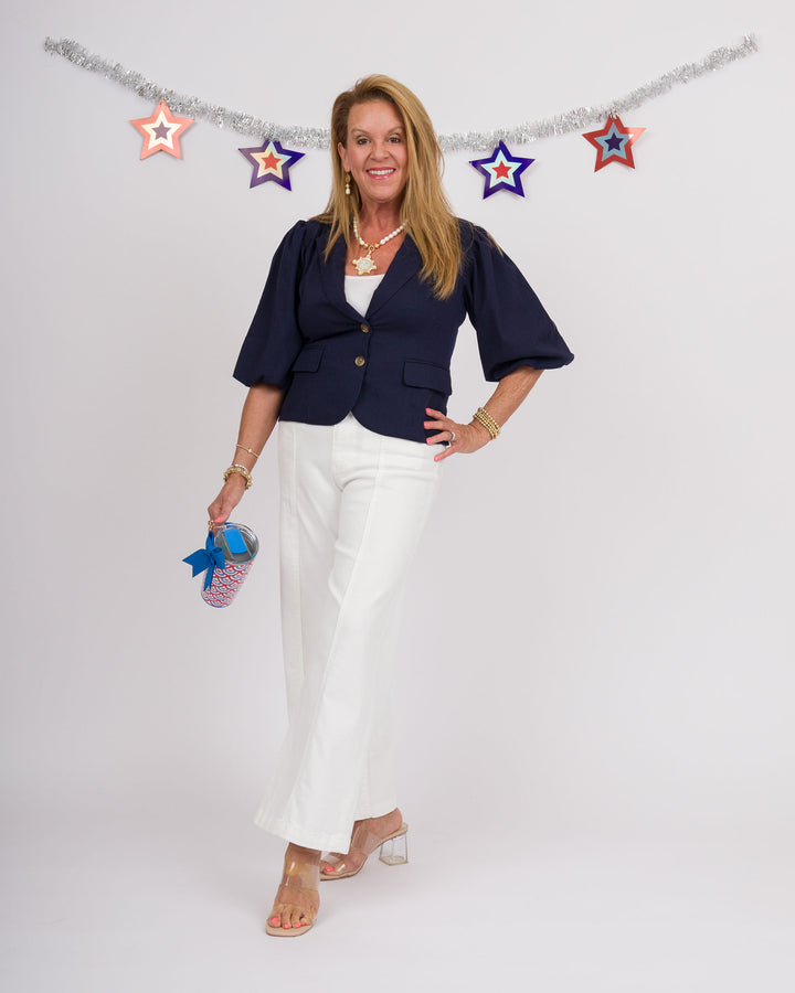 Navy Puff Sleeve Blazer