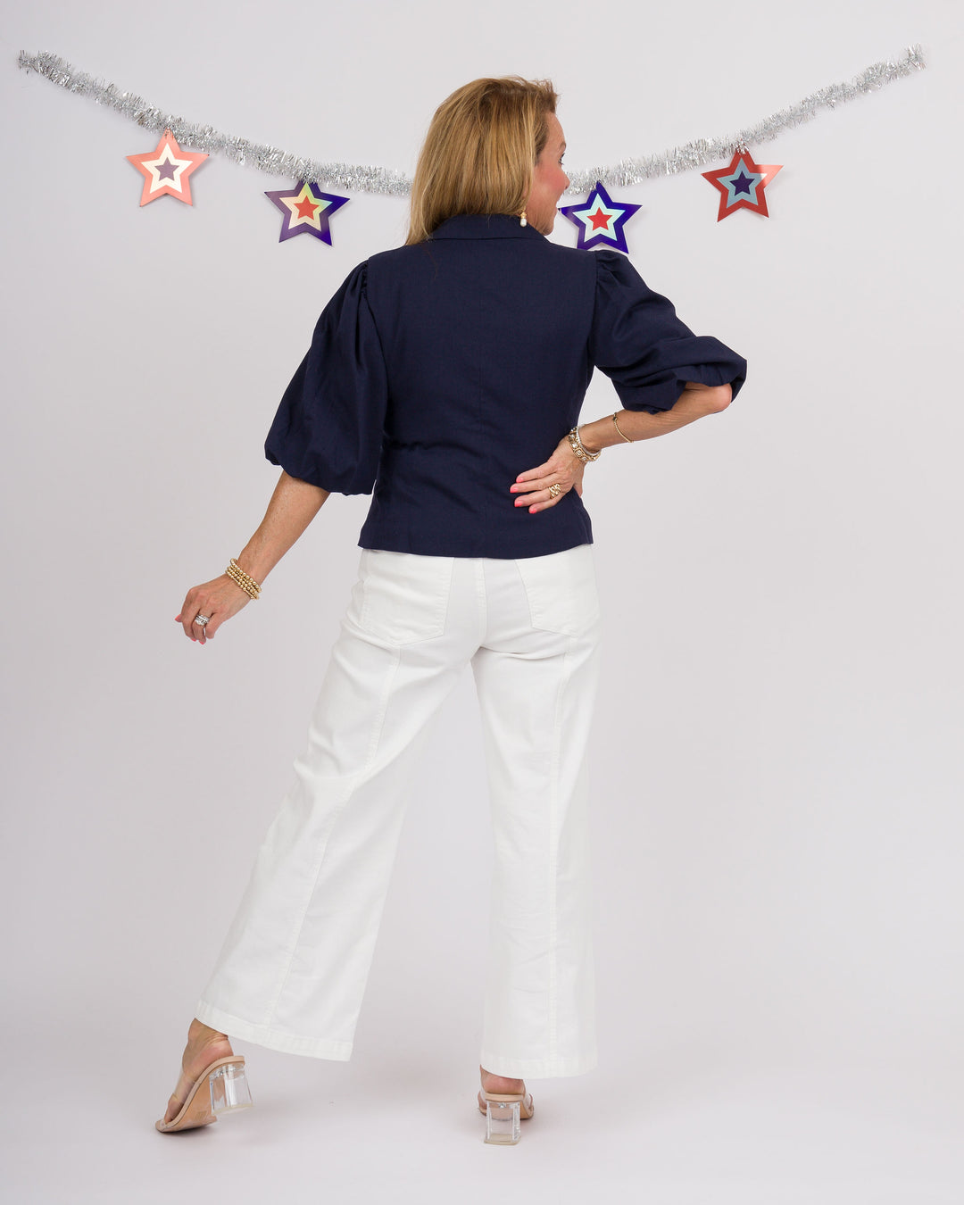 Navy Puff Sleeve Blazer