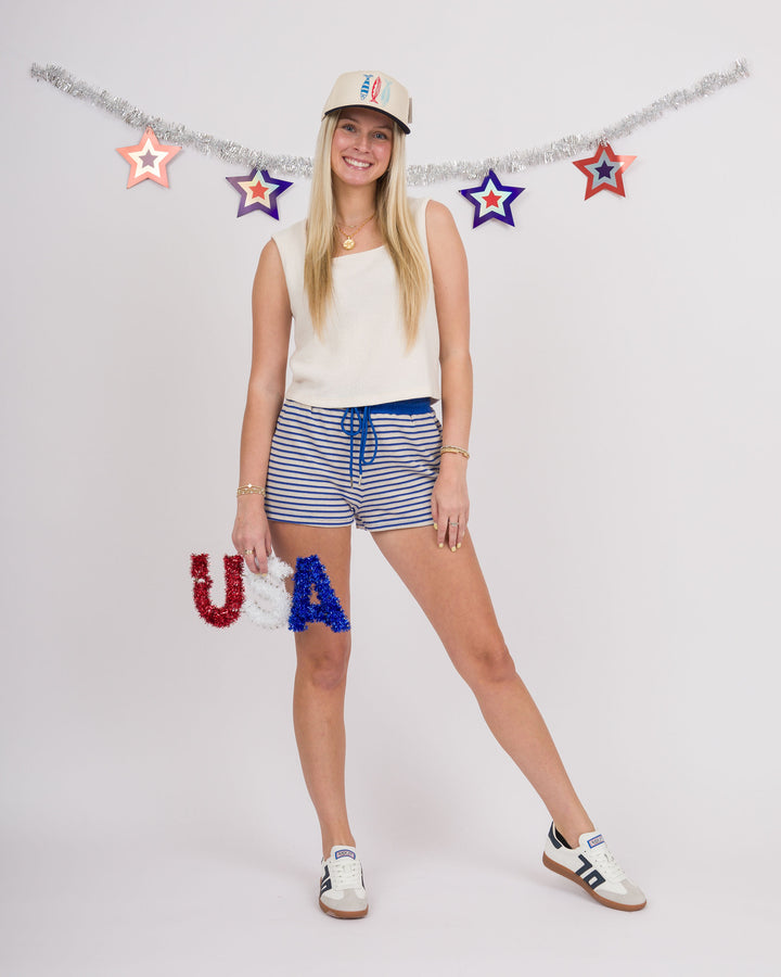 Comfy Cozy Striped Shorts - Blue