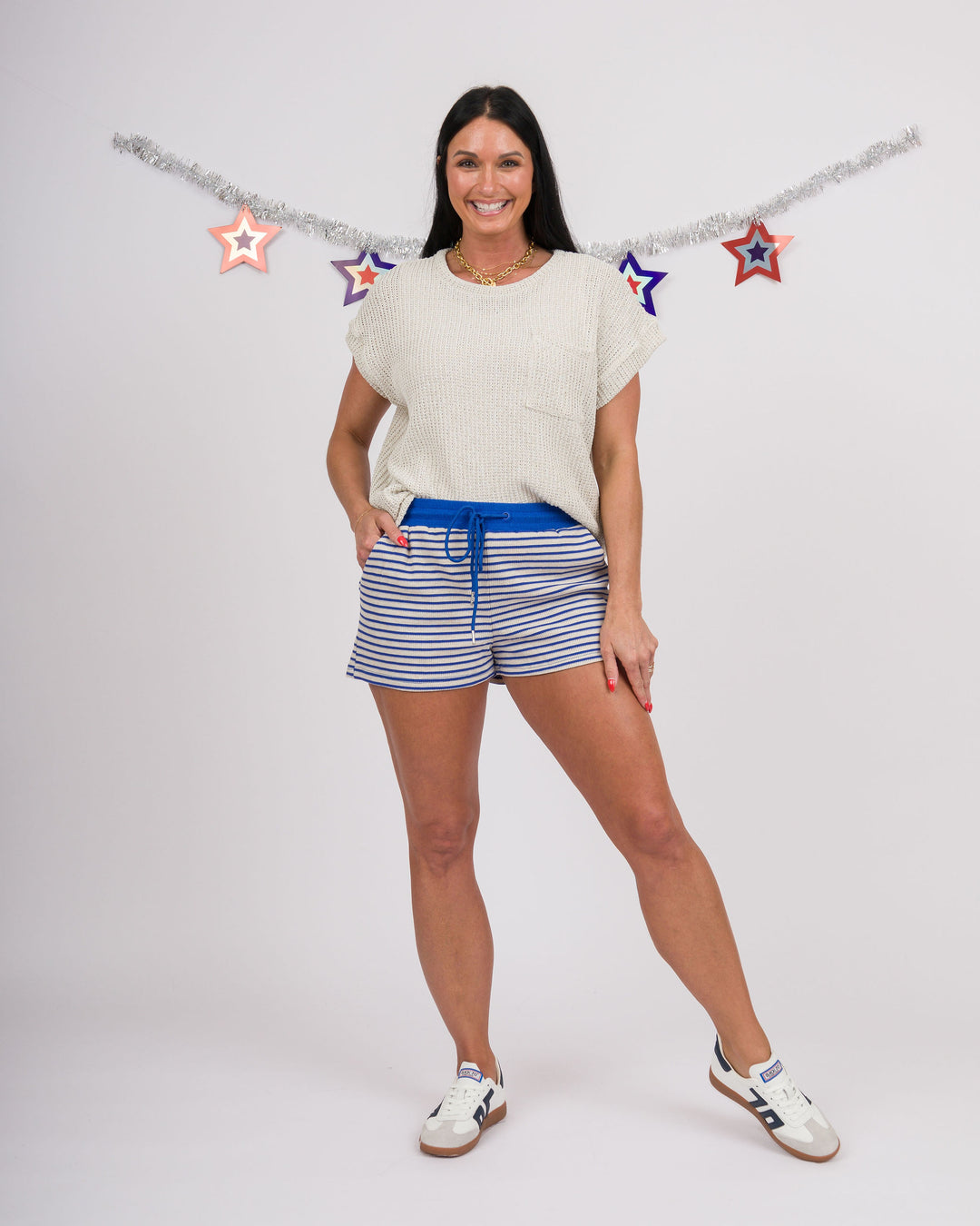 Comfy Cozy Striped Shorts - Blue
