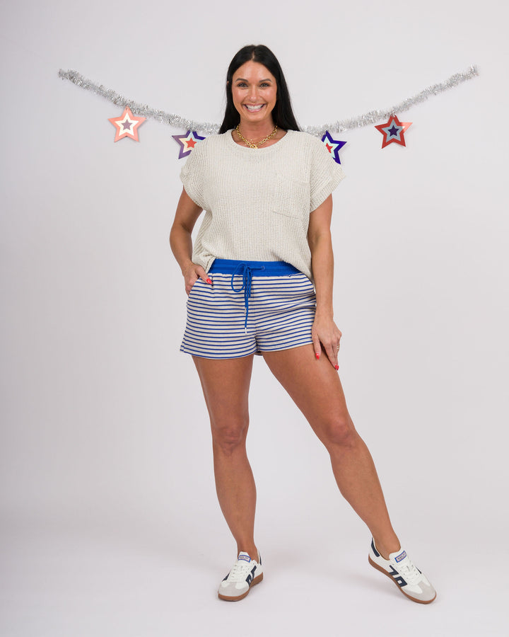 Comfy Cozy Striped Shorts - Blue