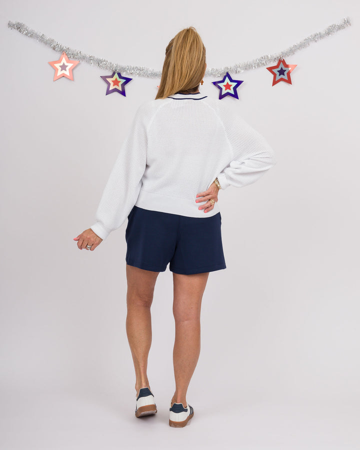 Kerisma Deuce Dolman Waffle Knit Top - White with Navy