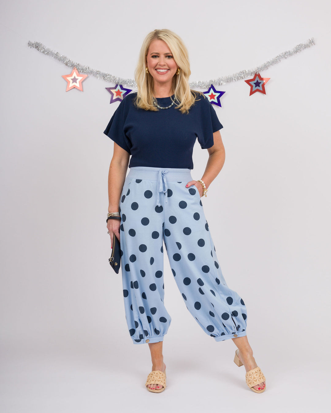 Perla Polka Dot Pants - Blue + Navy