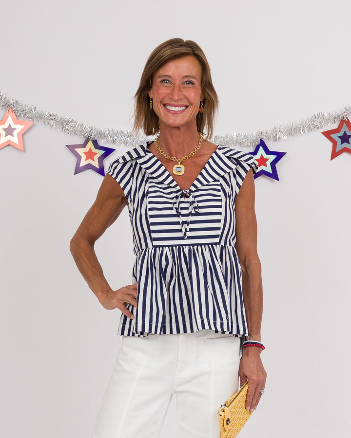 Navy White Striped Sailor Top