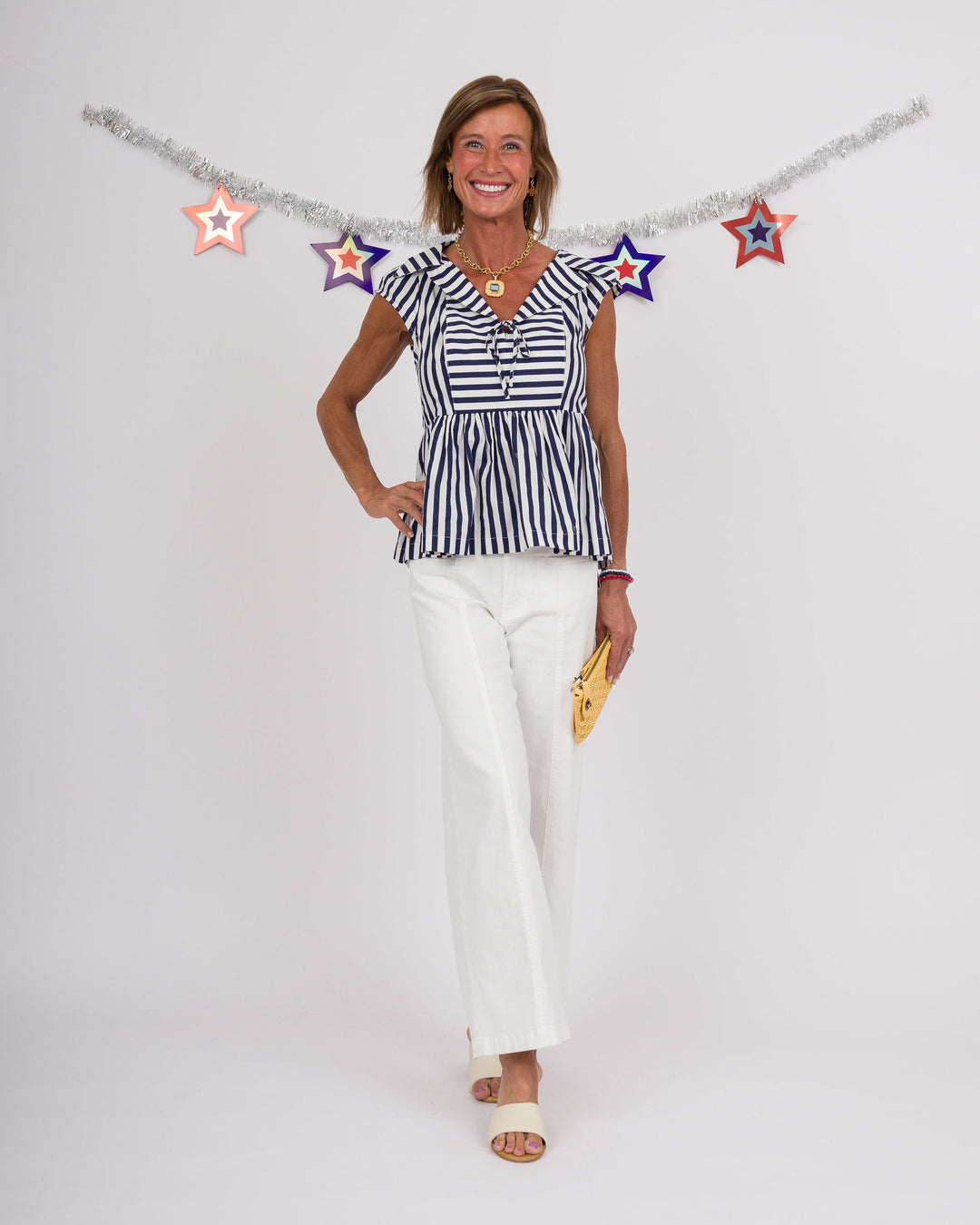 Navy White Striped Sailor Top