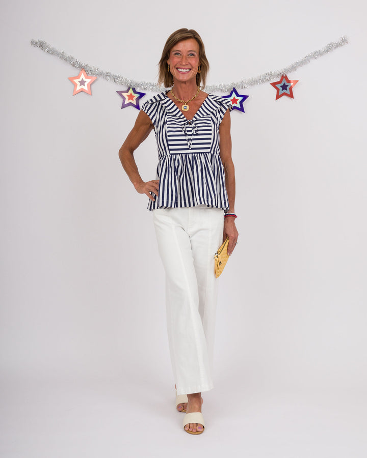Navy White Striped Sailor Top