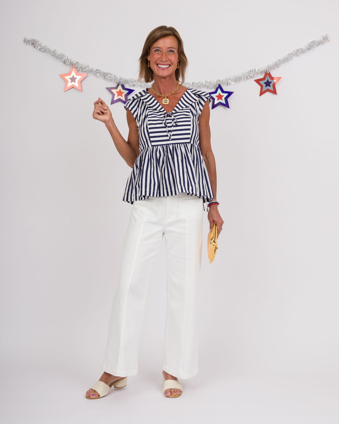 Navy White Striped Sailor Top