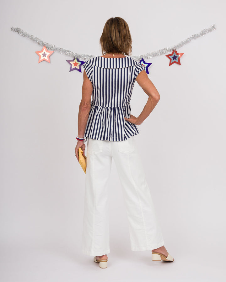 Navy White Striped Sailor Top