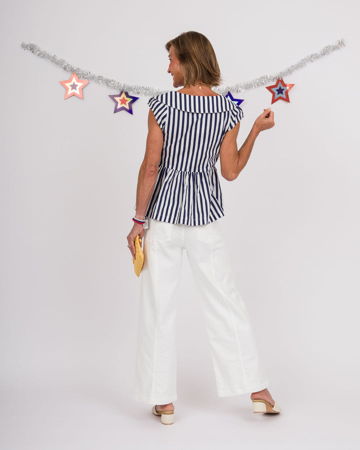 Navy White Striped Sailor Top