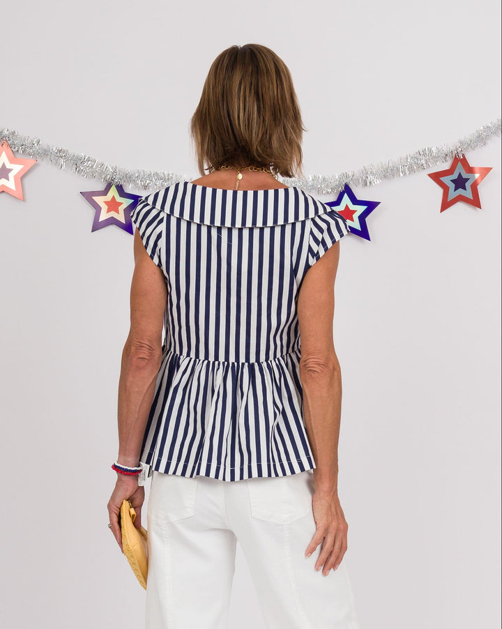 Navy White Striped Sailor Top