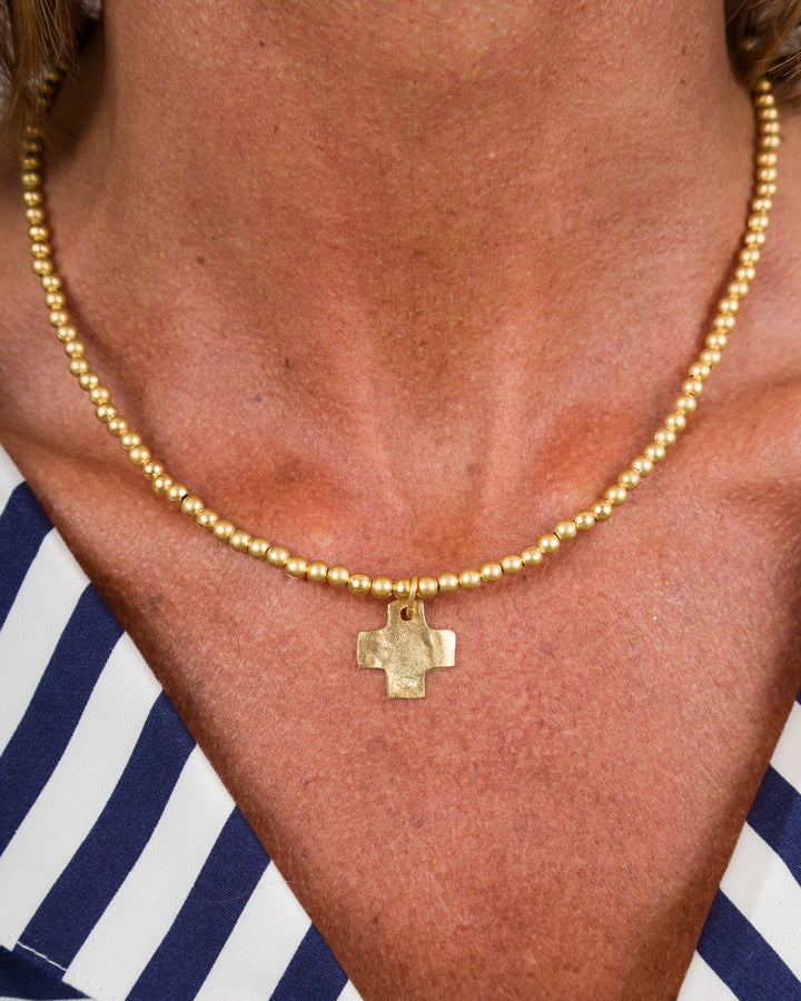 Susan Shaw Gold Beaded Cross Necklace