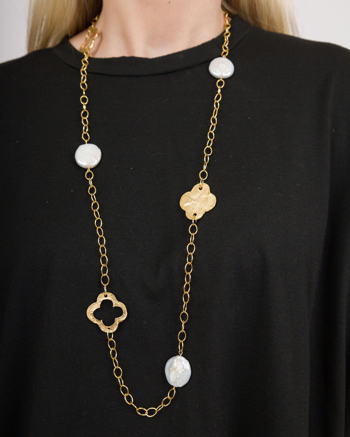 Susan Shaw Genuine Large Coin Pearl Chain Necklace