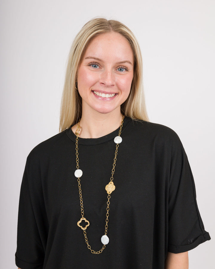 Susan Shaw Genuine Large Coin Pearl Chain Necklace