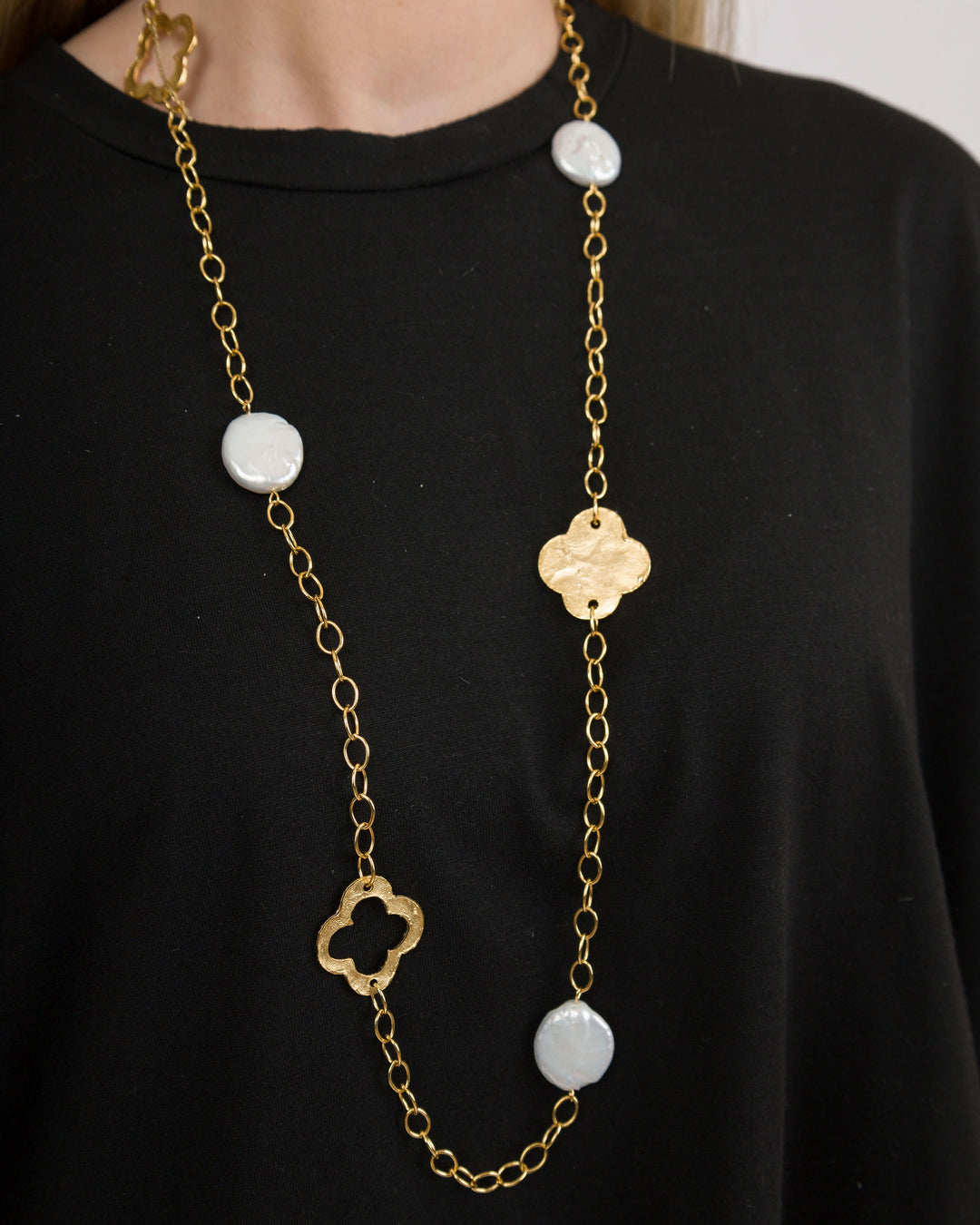 Susan Shaw Genuine Large Coin Pearl Chain Necklace