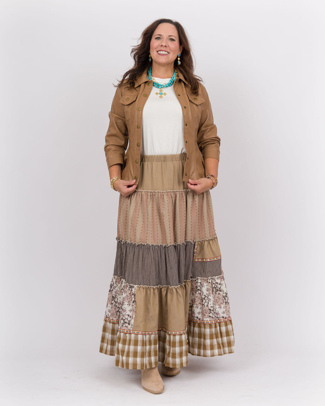 Indira Patchwork Skirt Mocha