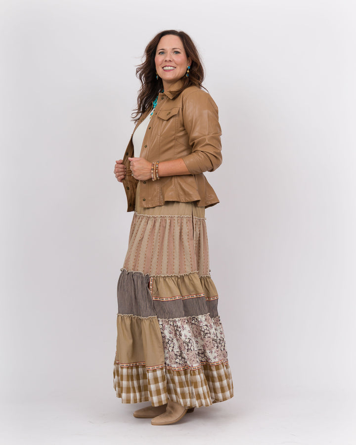 Indira Patchwork Skirt Mocha