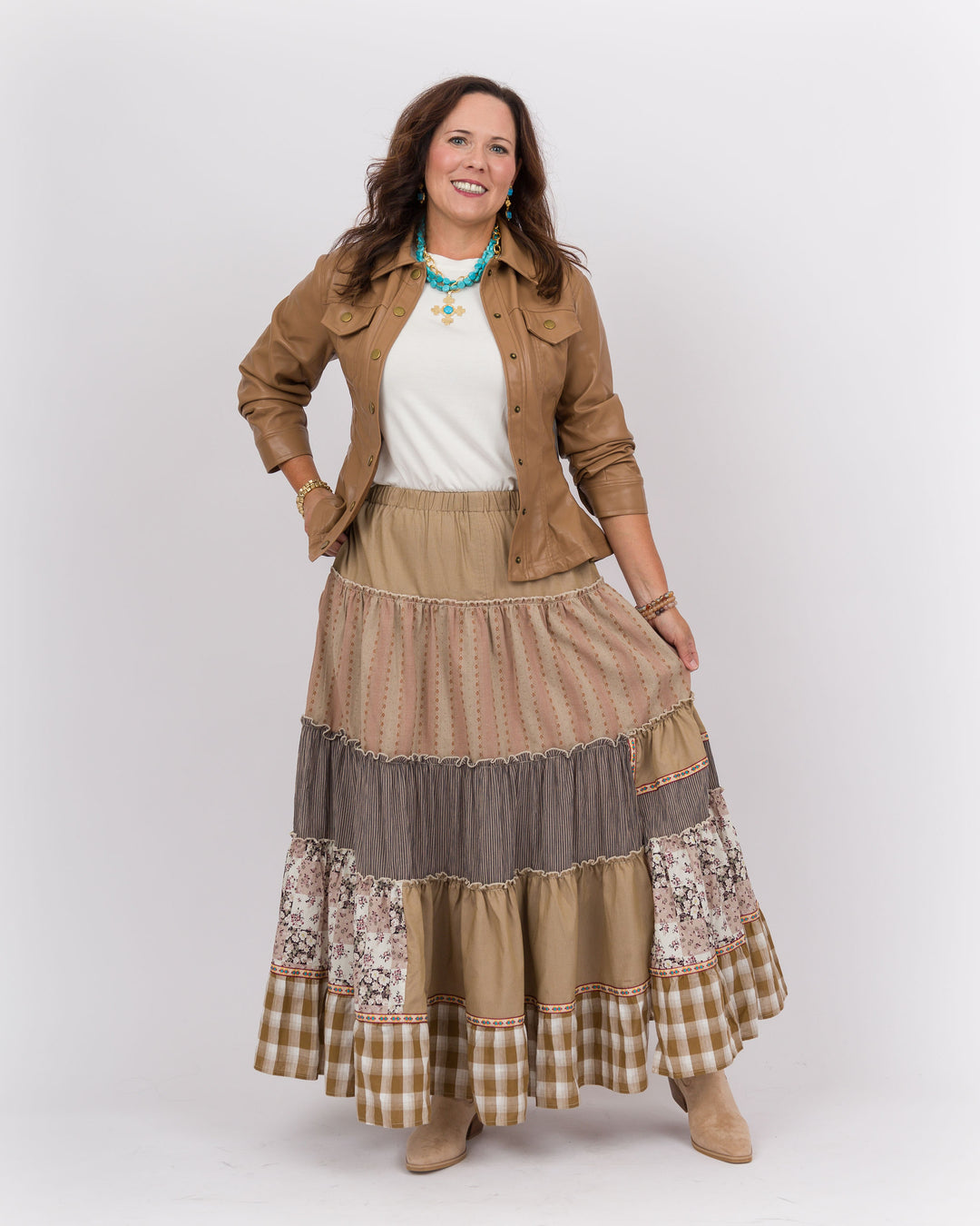 Indira Patchwork Skirt Mocha