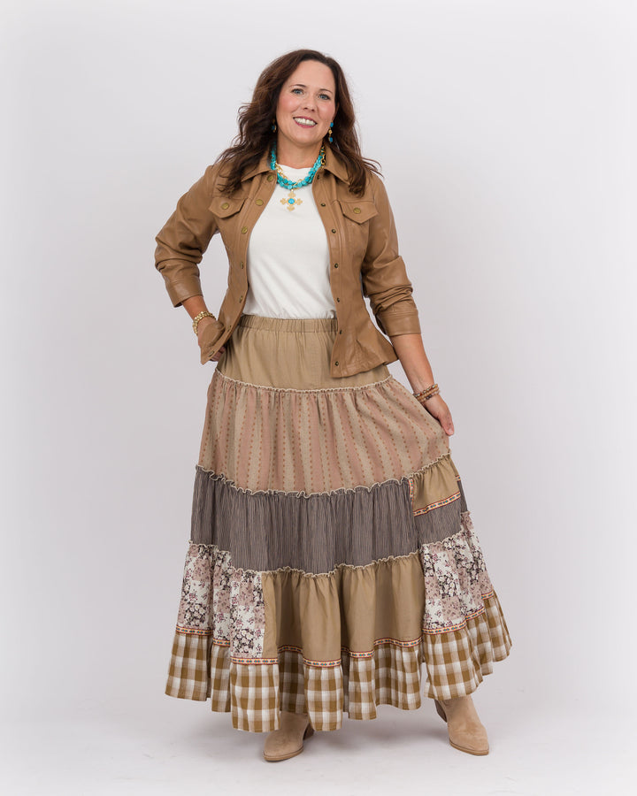 Indira Patchwork Skirt Mocha