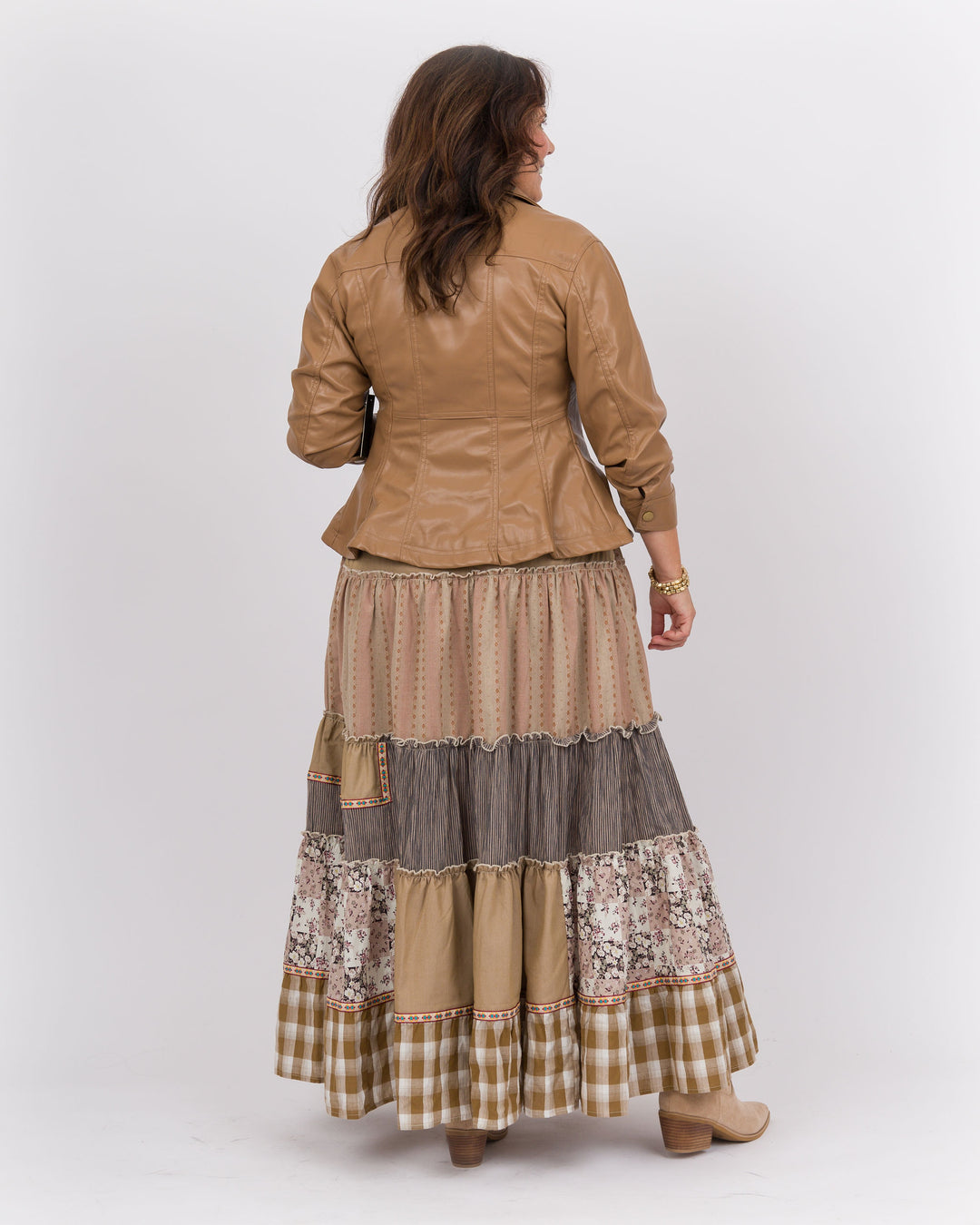 Indira Patchwork Skirt Mocha
