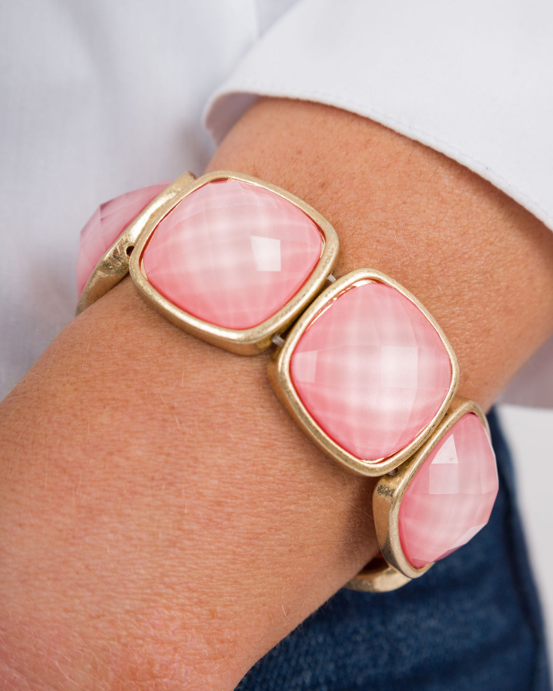 Square Stone Statement Bracelet - Pink