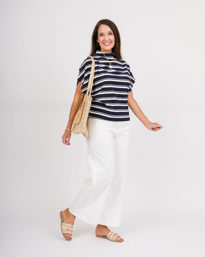 Navy Striped Box Neck Top