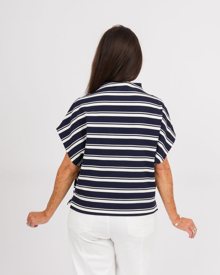 Navy Striped Box Neck Top