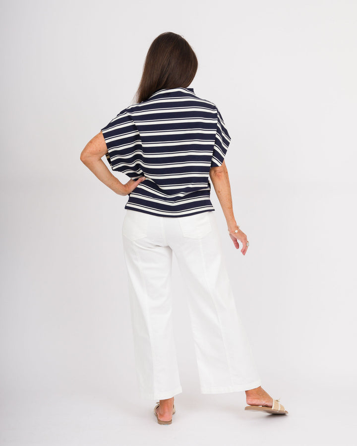 Navy Striped Box Neck Top