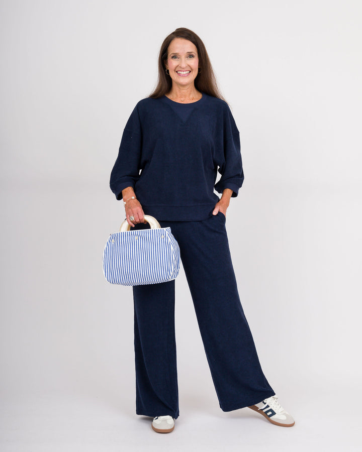 Terry Cropped Top &amp; Pant Set - Midnight Blue